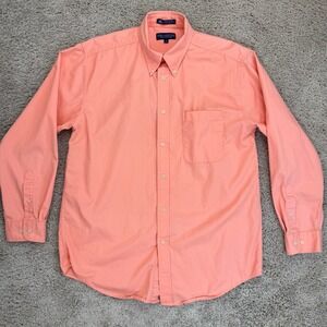 John Ashford‎ Casual Shirt Men's Medium Button Down Peach Long Sleeve Cotton Top